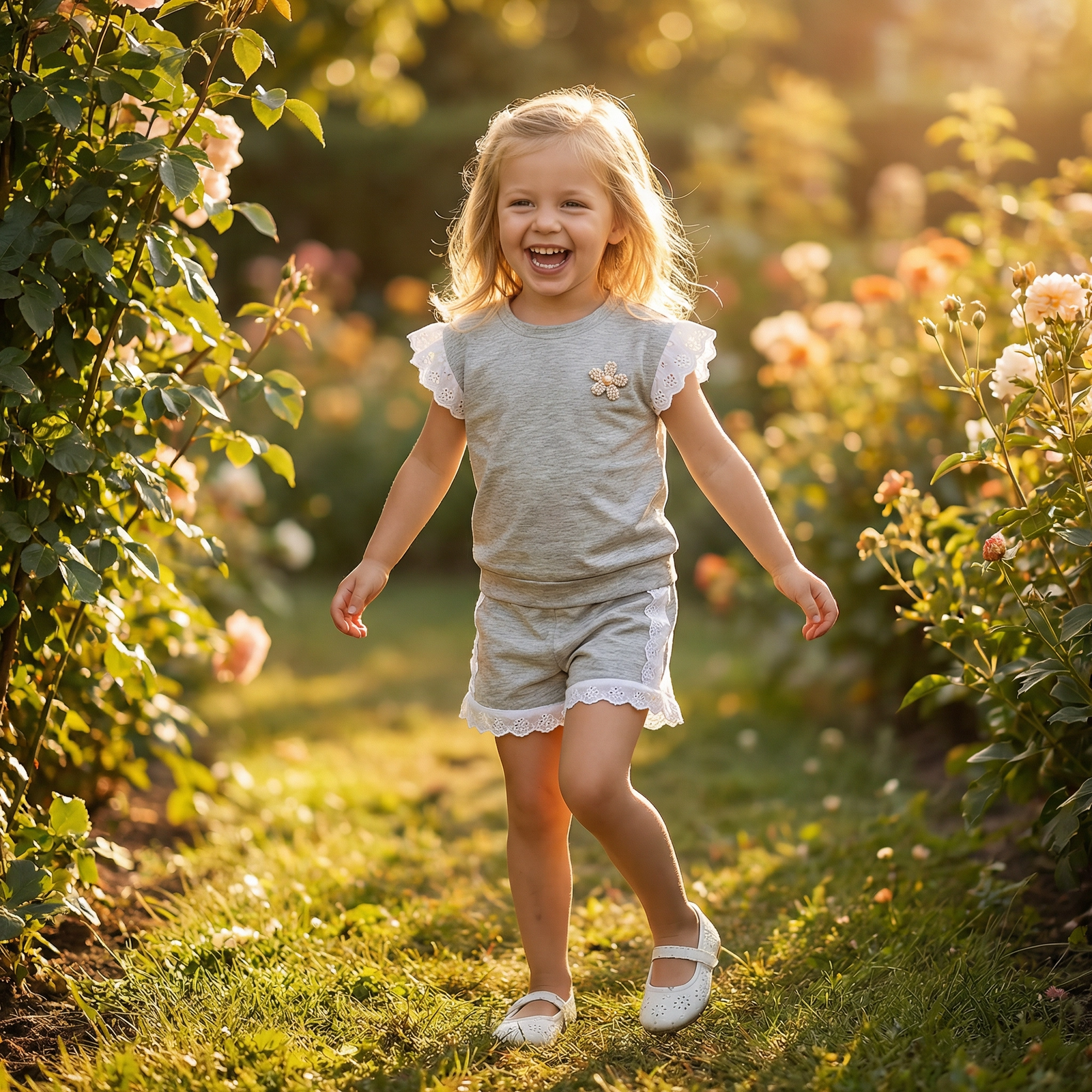 Lace Patchwork Top & Shorts Set for Girls