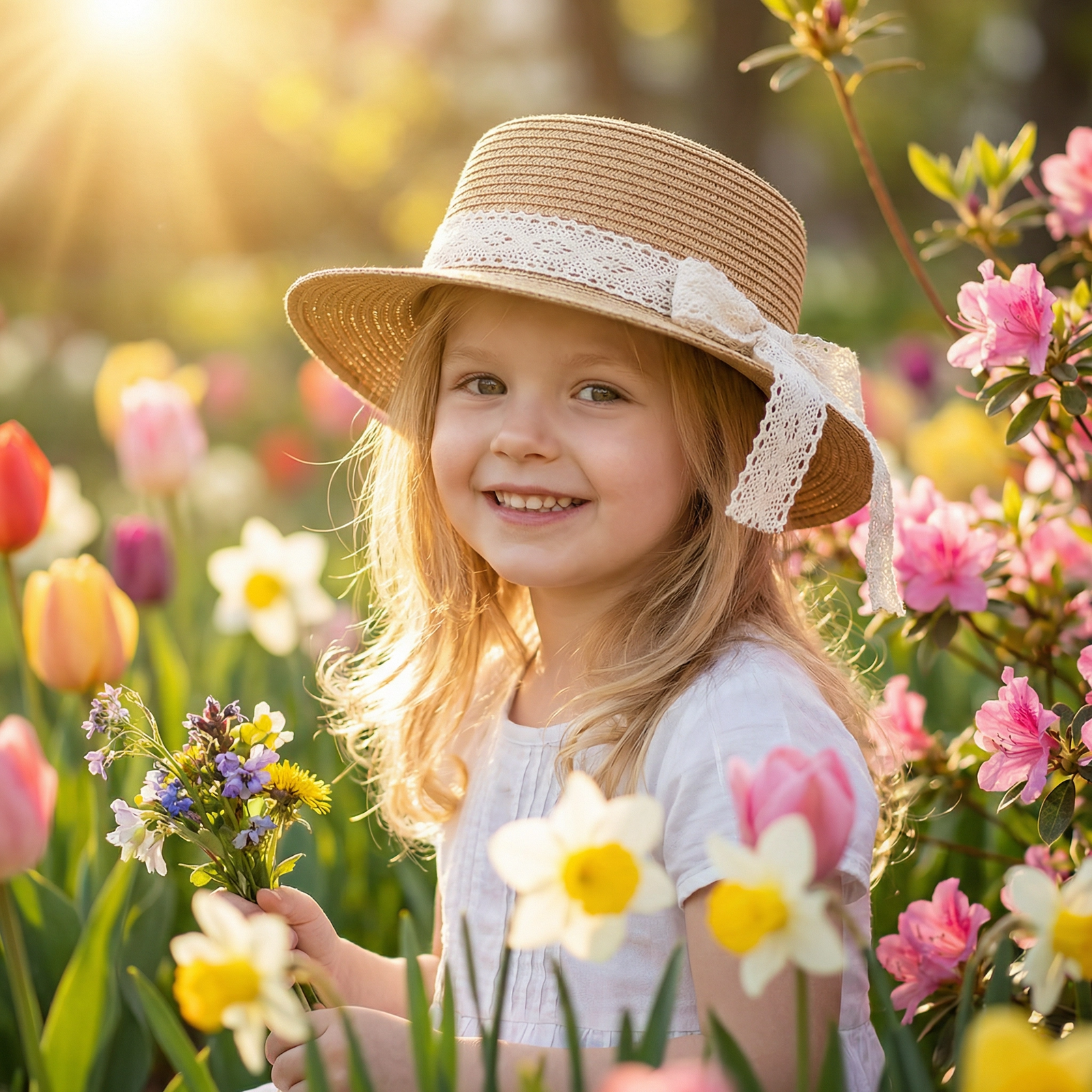 Adjustable Lace Bow Straw Sun Hat for Girls