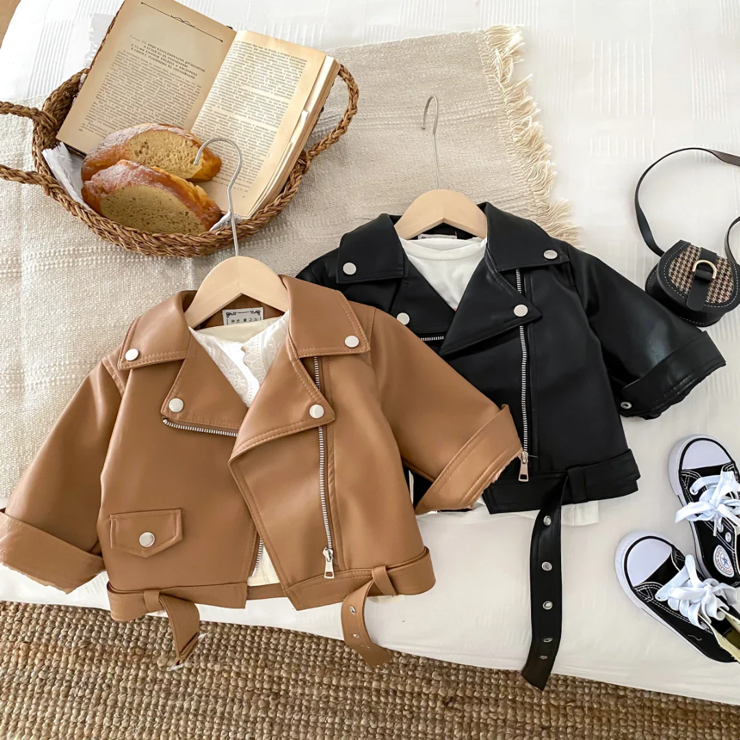 Unisex Faux Leather Moto Jacket for Kids