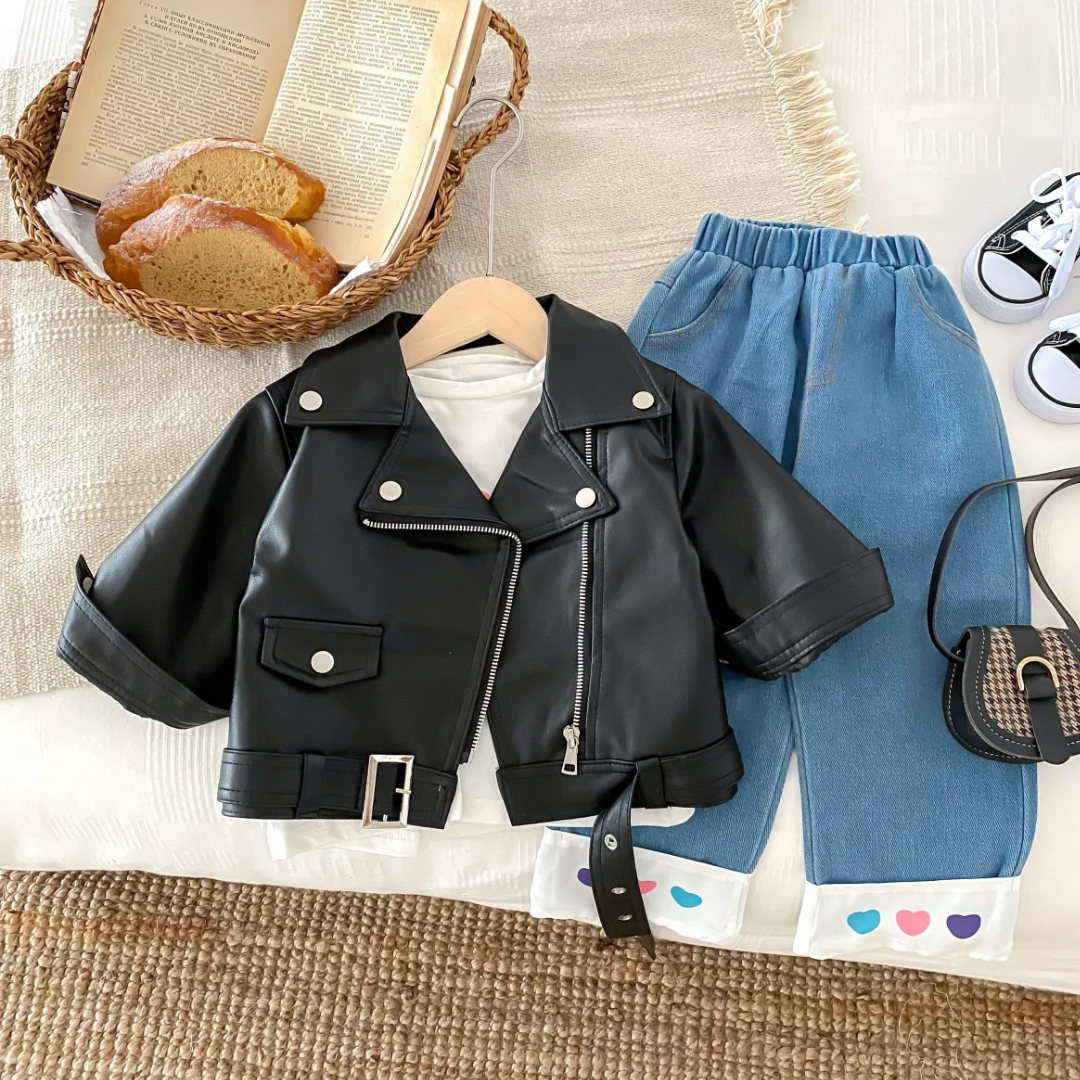 Unisex Faux Leather Moto Jacket for Kids