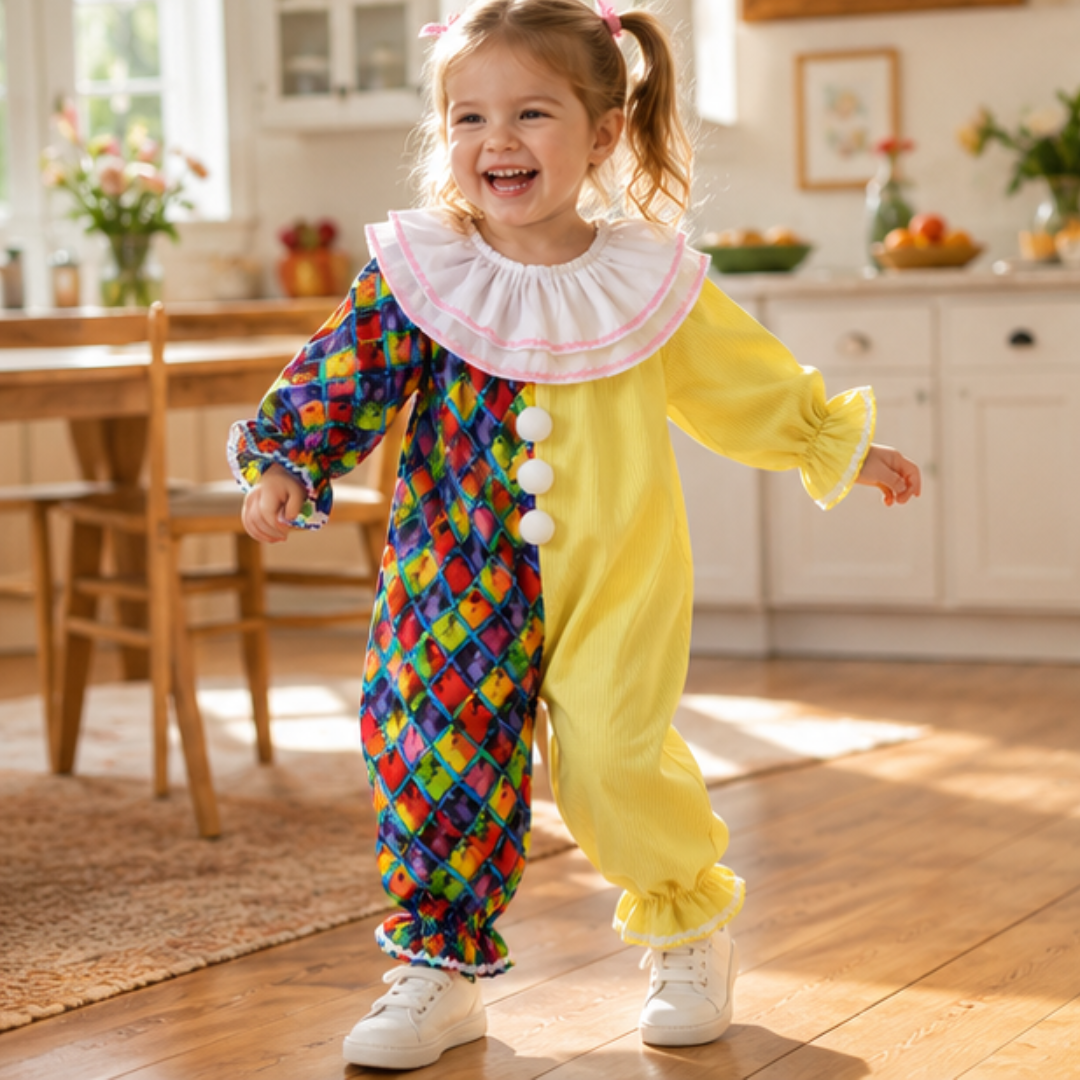 Toddler Clown Costume Jumpsuit & Hat- Funny Halloween Outfit