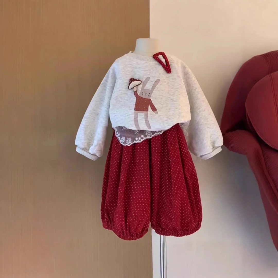 Girls' Cartoon Print Sweatshirt & Pants Set