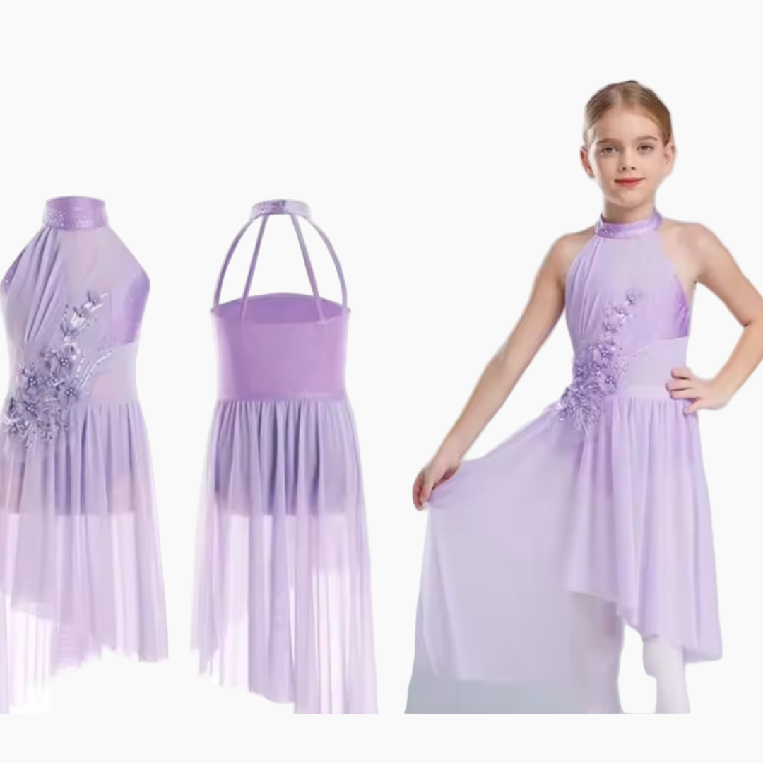 Girl&#39;s Lyrical Dance Dress with High-Low Skirt