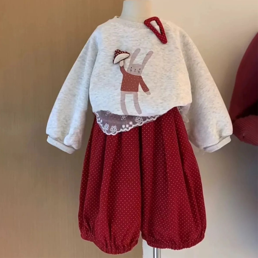 Girls' Cartoon Print Sweatshirt & Pants Set