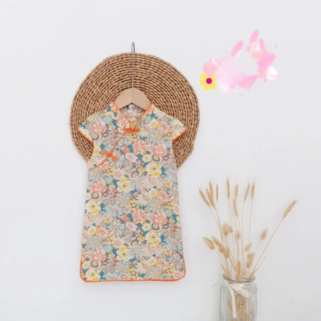 Girls' Cotton-Linen Style Summer Cheongsam Dress