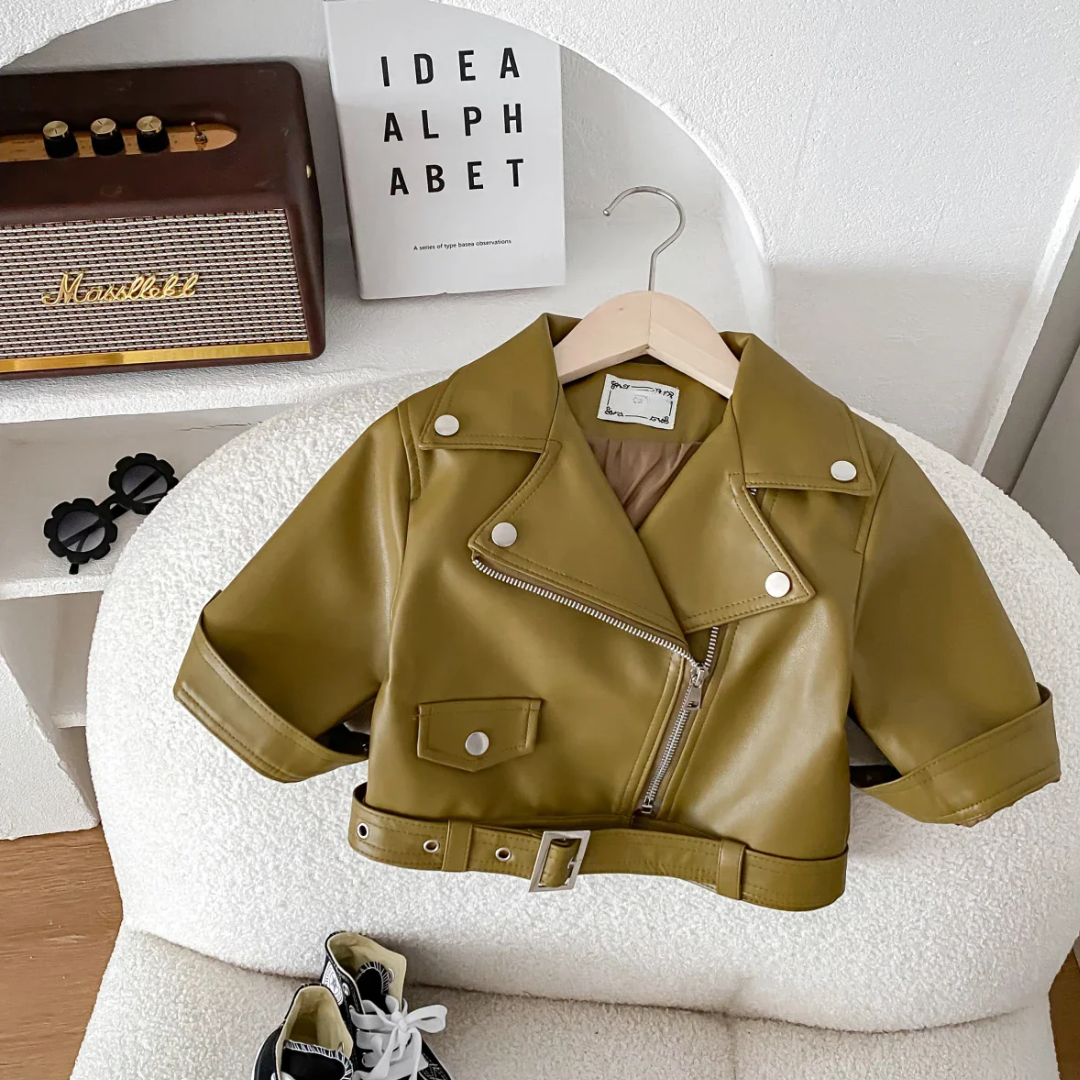 Unisex Faux Leather Moto Jacket for Kids