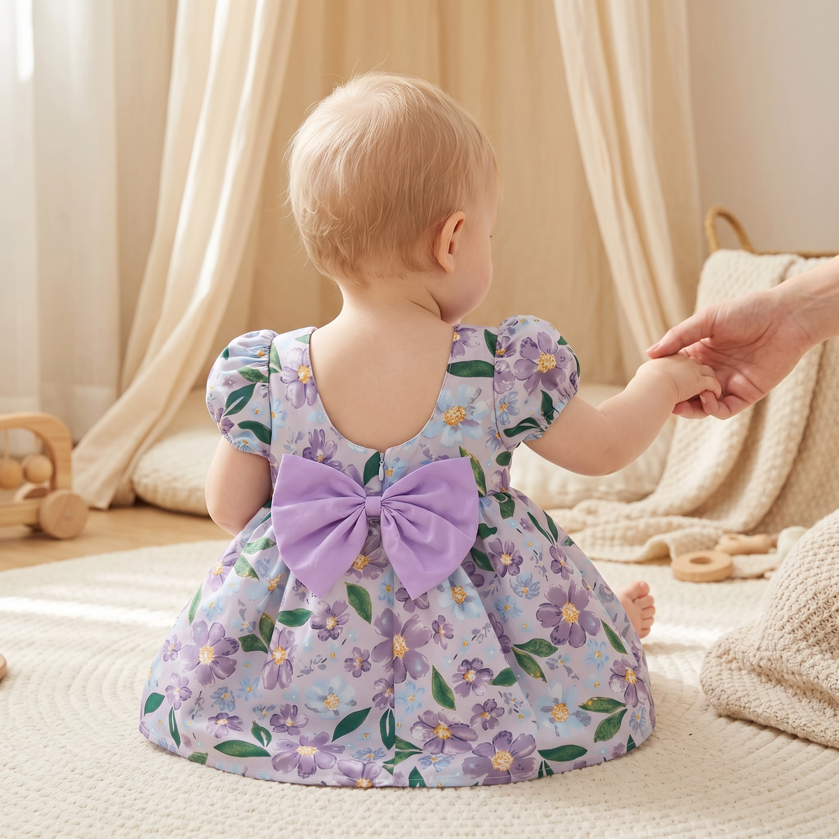 Sweet Floral Short-Sleeved Dress for Baby Girls
