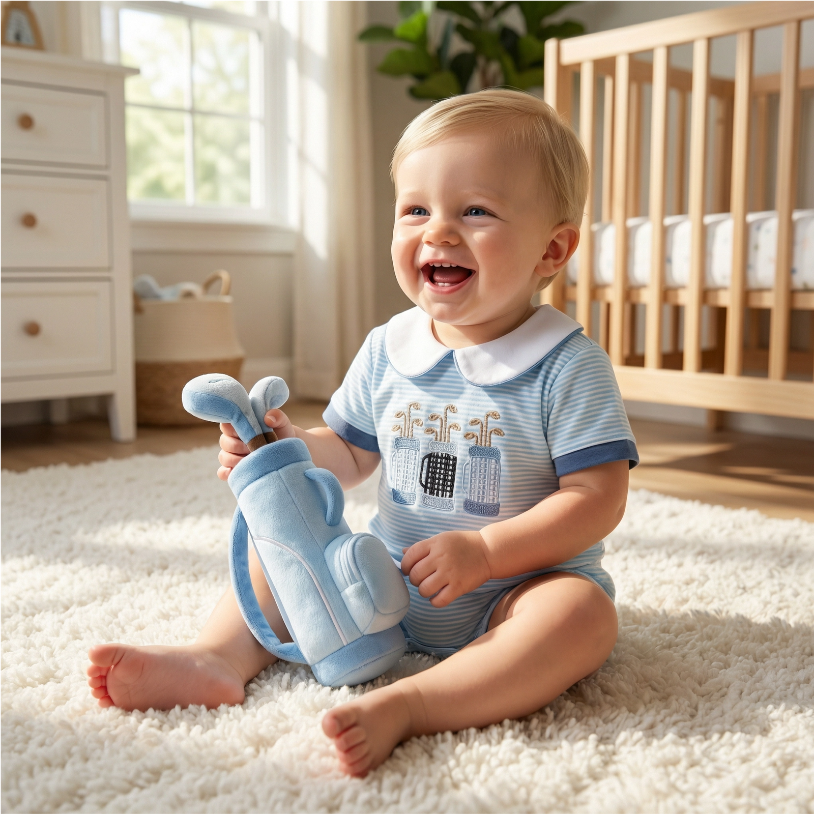 Baby Boy's Golf Club Embroidered Collar Romper