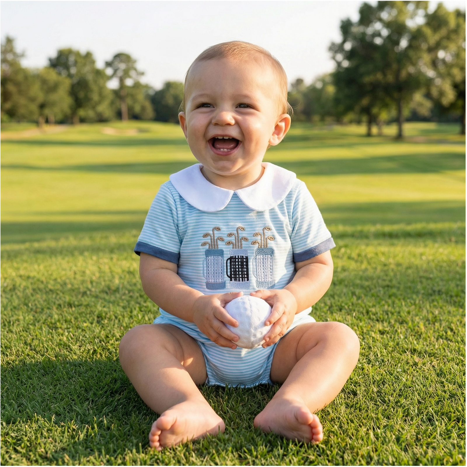 Baby Boy's Golf Club Embroidered Collar Romper