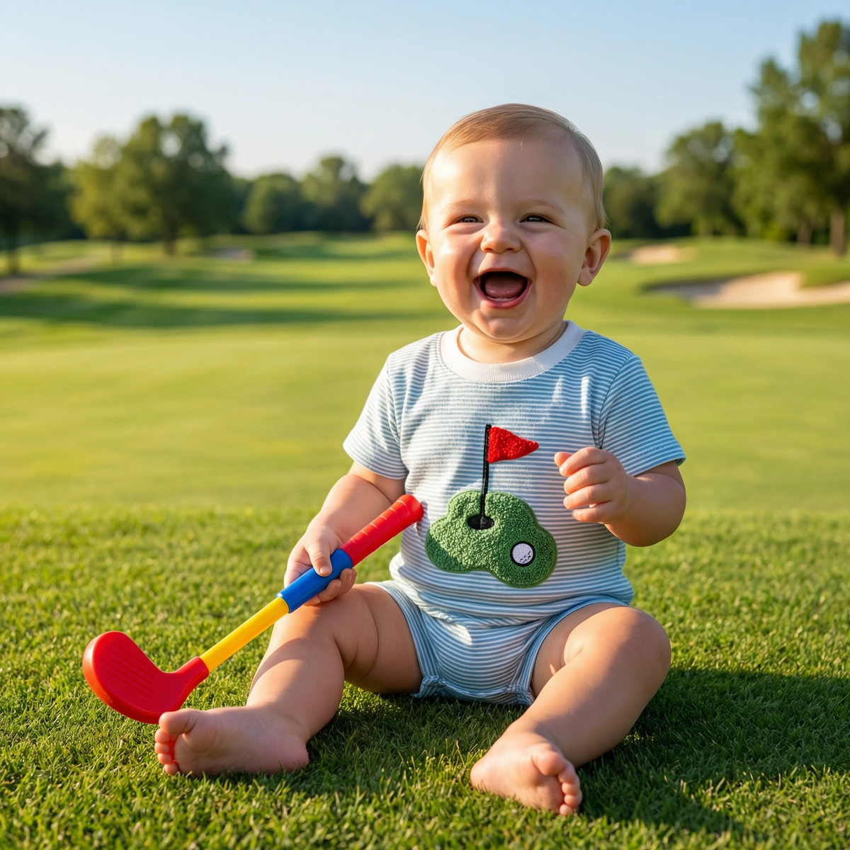 Baby Boy's Striped Golf Patch Romper