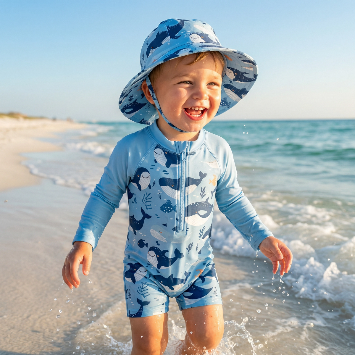 2-Piece Toddler Boy's Rash Guard Swimsuit & Hat Set