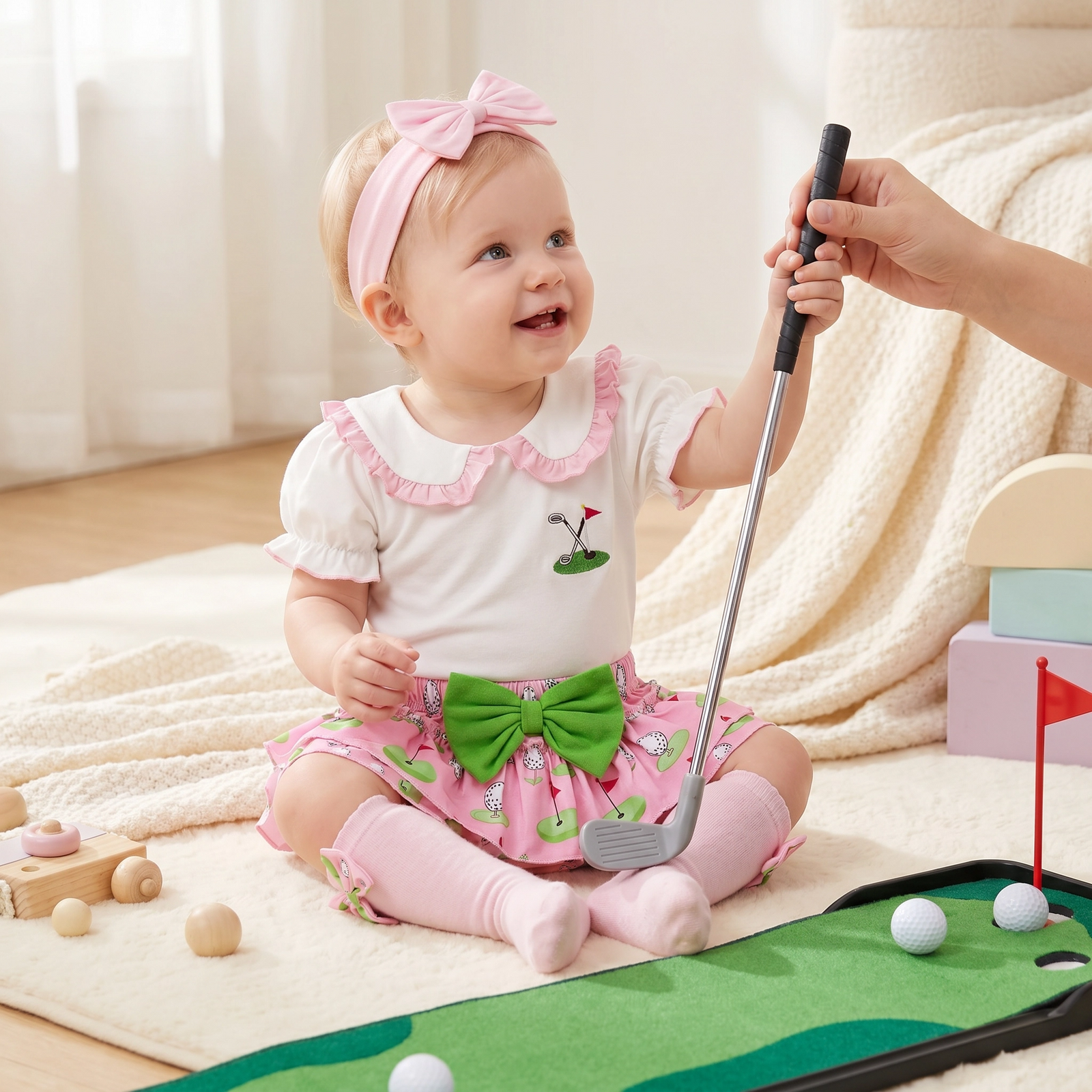 4-Piece Golf Print Romper & Shorts Set