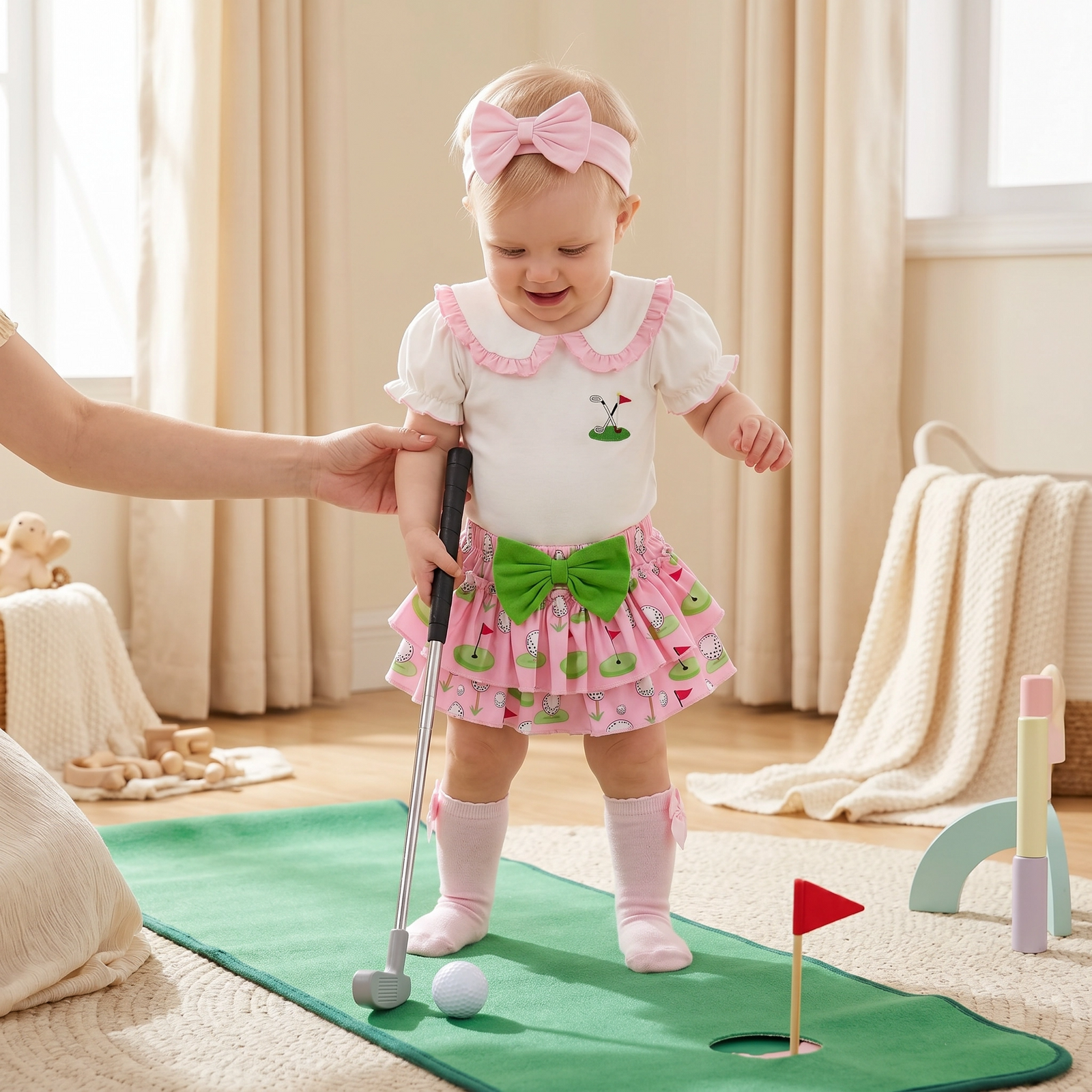 4-Piece Golf Print Romper & Shorts Set