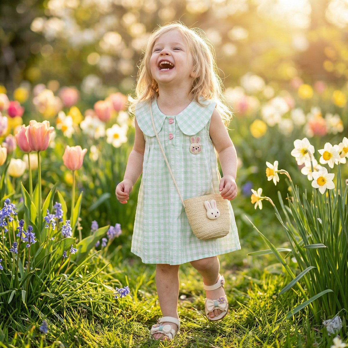 Gingham Spring Dress & Bunny Bag Set