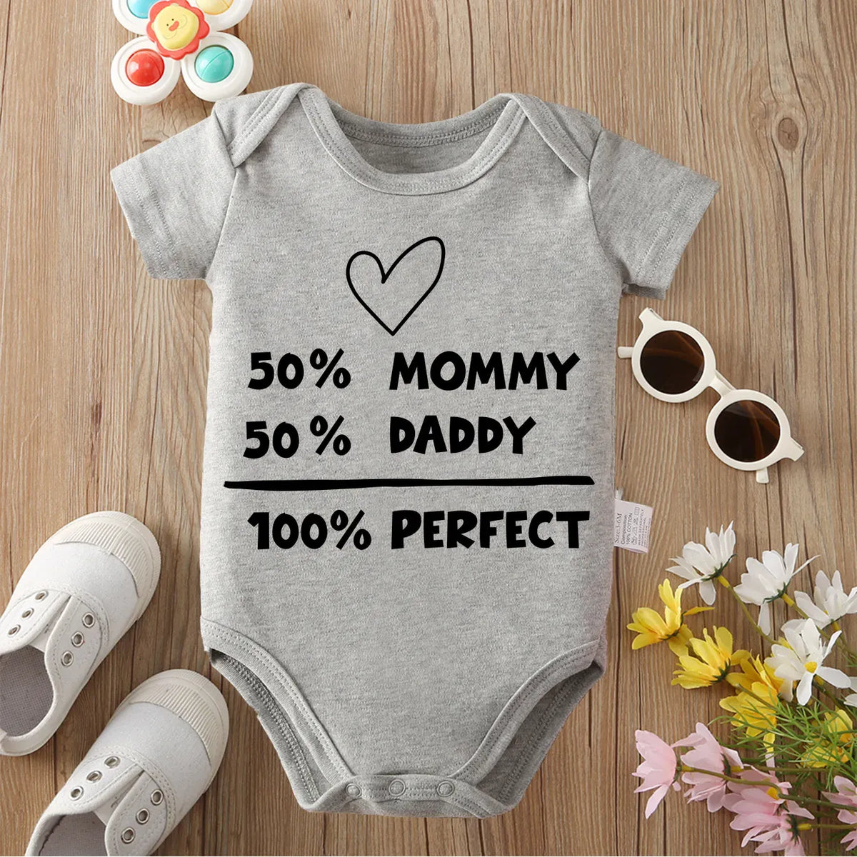 Gray / 0-3M 100% Perfect Family Baby Bodysuit