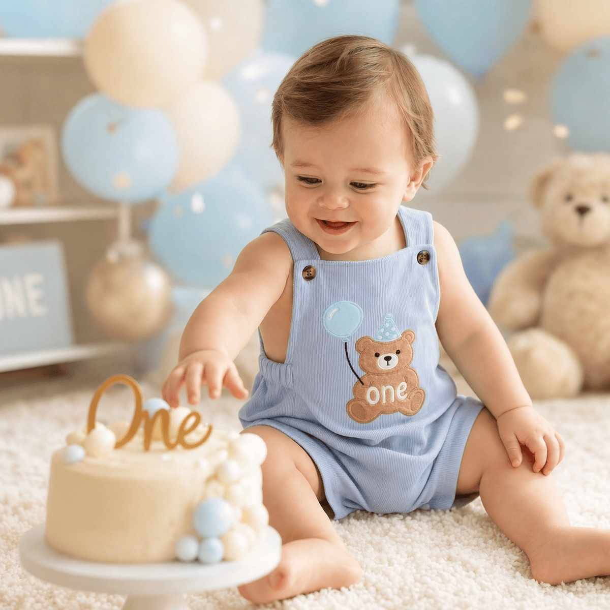 1st Birthday Animal Embroidery Cake Smash Romper