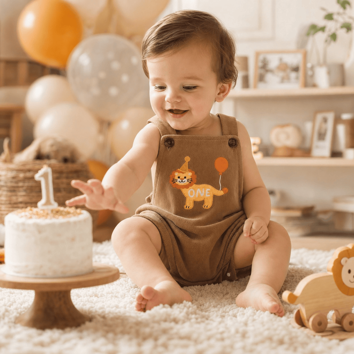 1st Birthday Animal Embroidery Cake Smash Romper