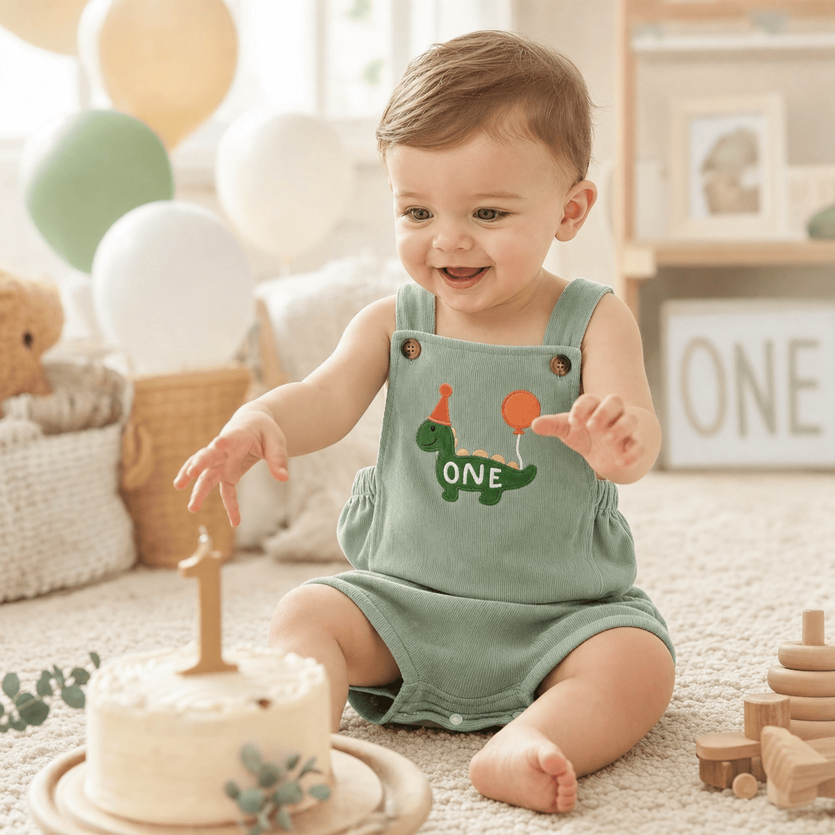 1st Birthday Animal Embroidery Cake Smash Romper