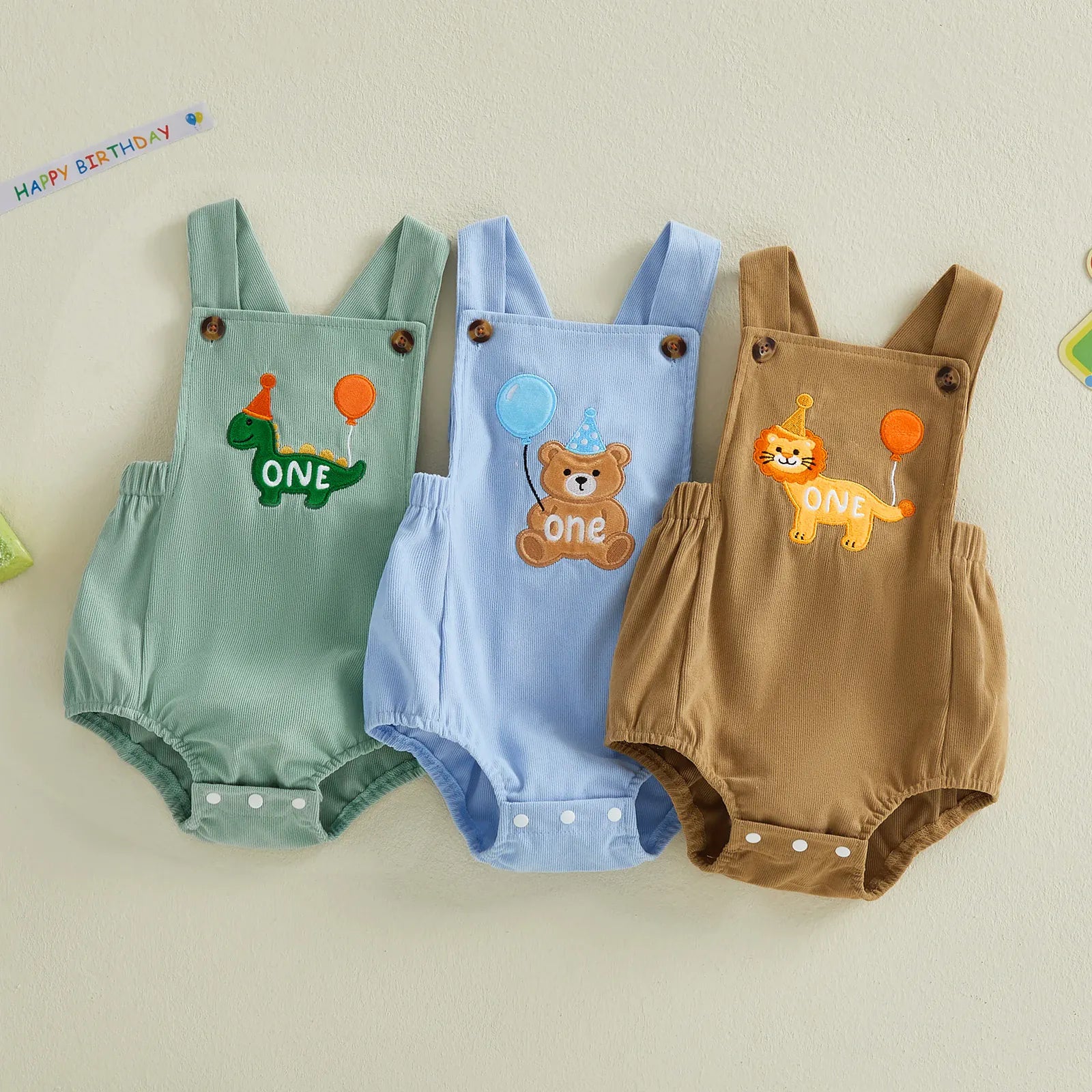1st Birthday Animal Embroidery Cake Smash Romper