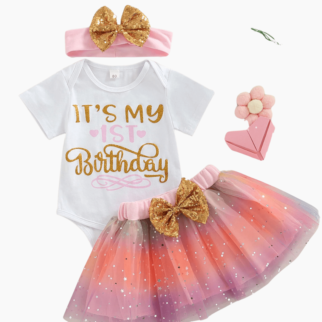 1st Birthday Girls Romper with Skirt