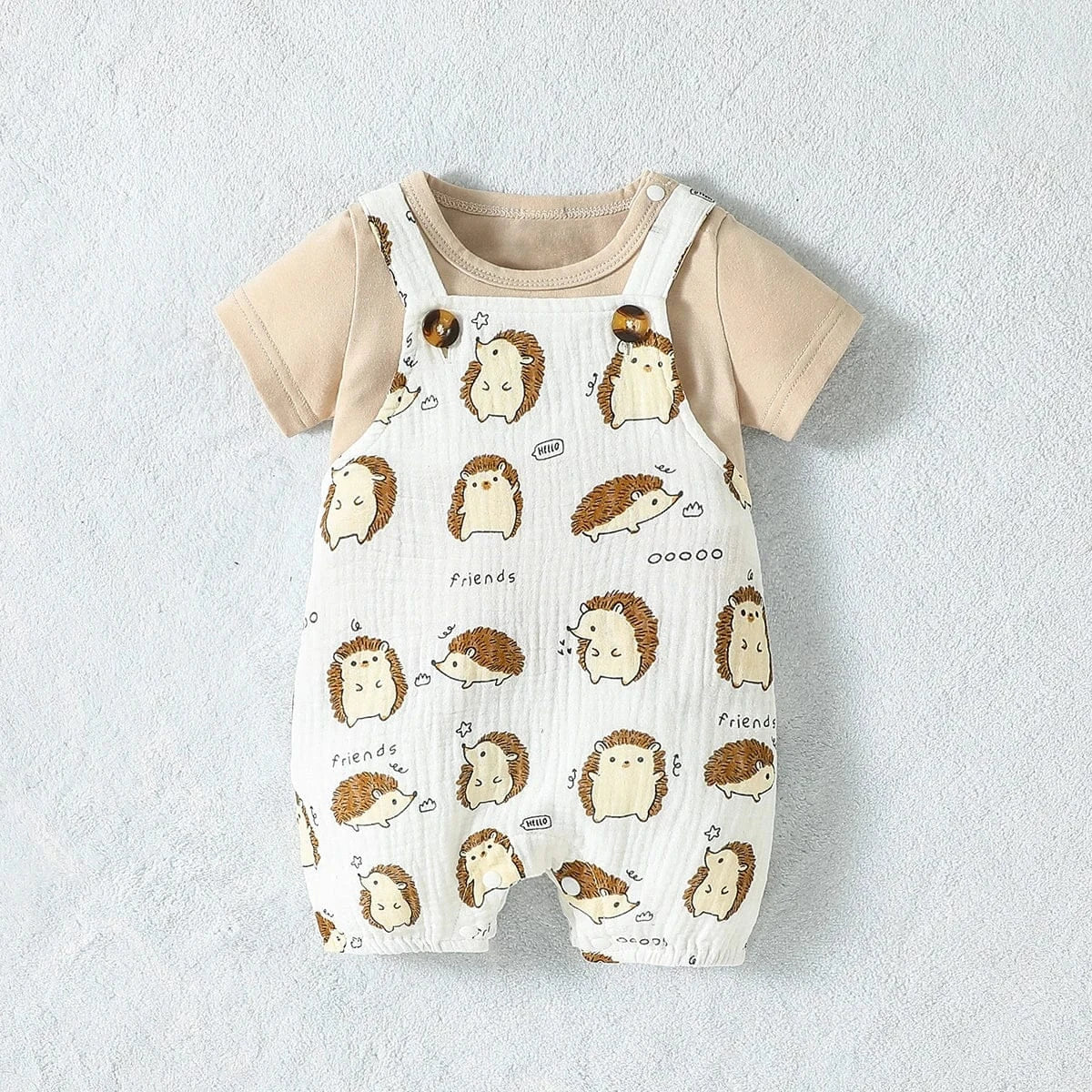 Beige Tee + Lion Overalls / 0-1M 2-Piece Baby Boy Summer Set
