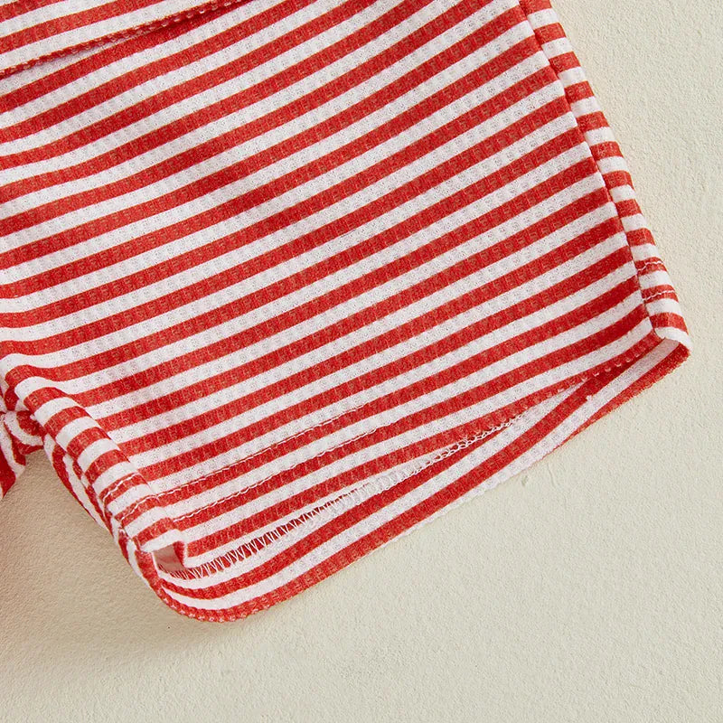 Red / 2-3T 2-Piece Boys' Striped Baseball Embroidery Shorts Set