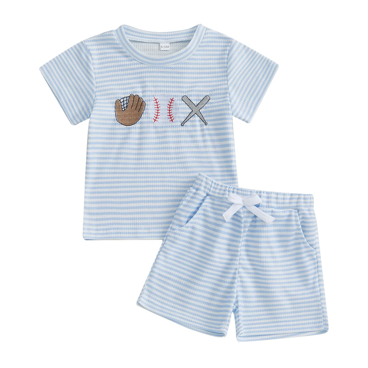 Blue / 6-12M 2-Piece Boys' Striped Baseball Embroidery Shorts Set