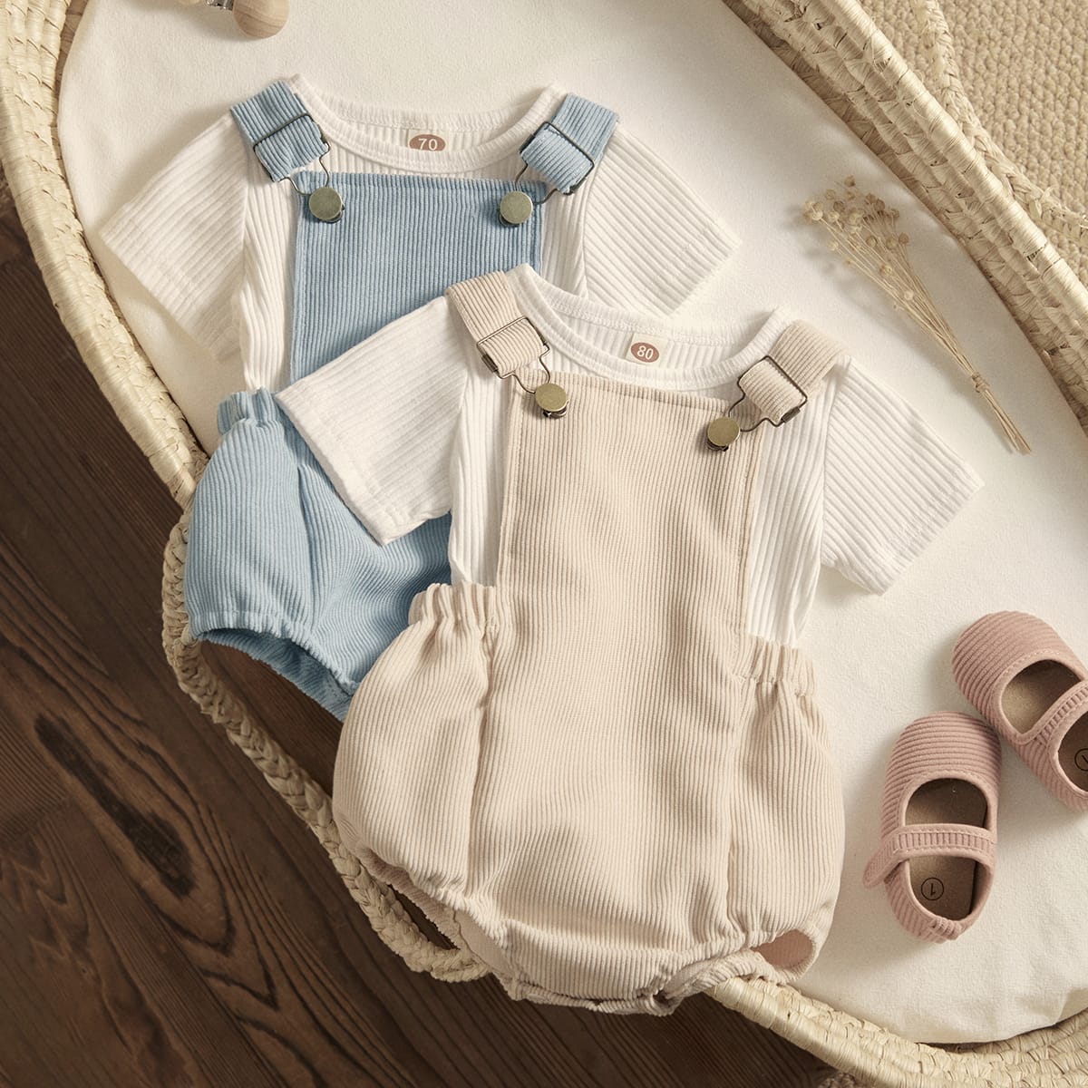 2-Piece Corduroy Overall Shorts & Tee Set