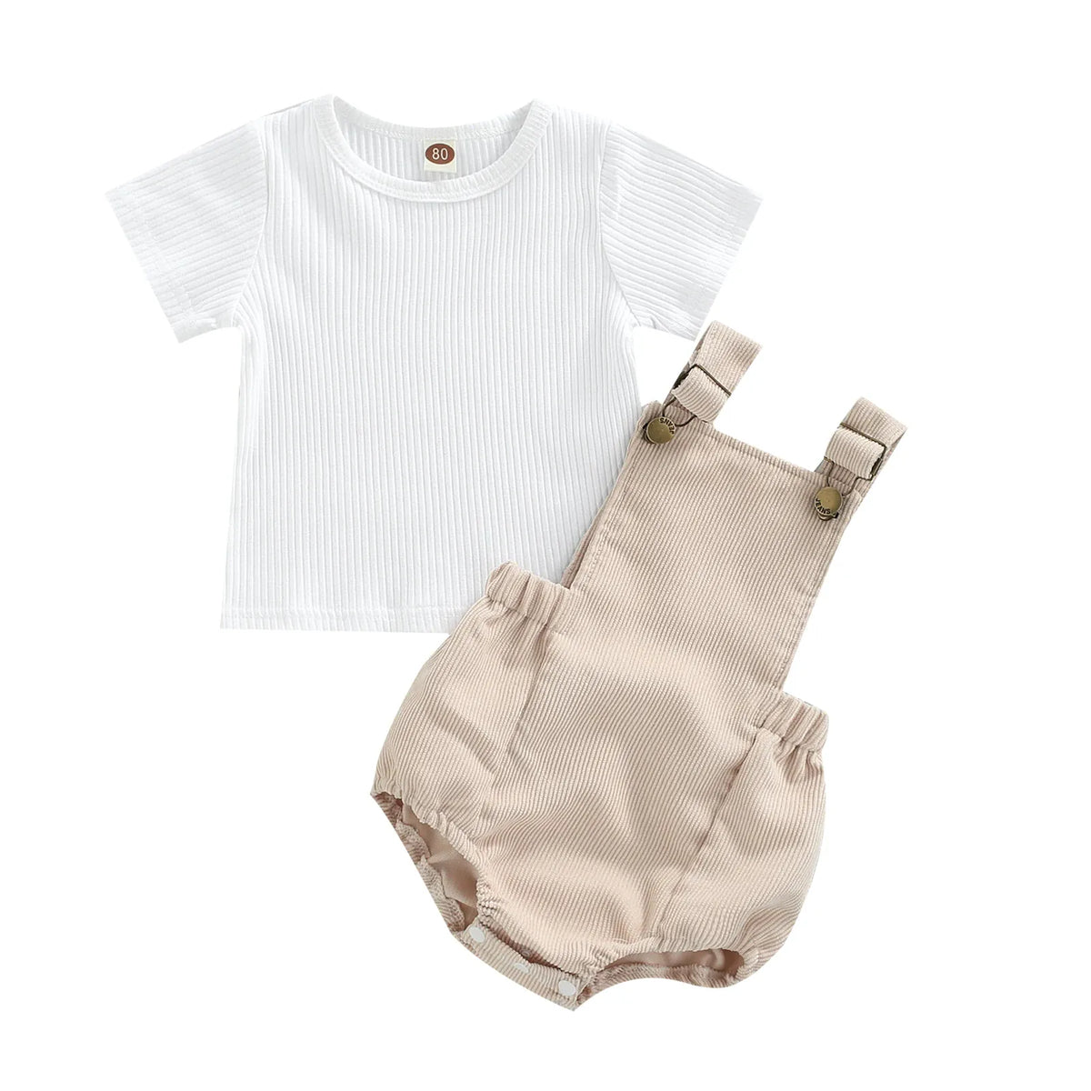 Beige / 0-6M 2-Piece Corduroy Overall Shorts & Tee Set