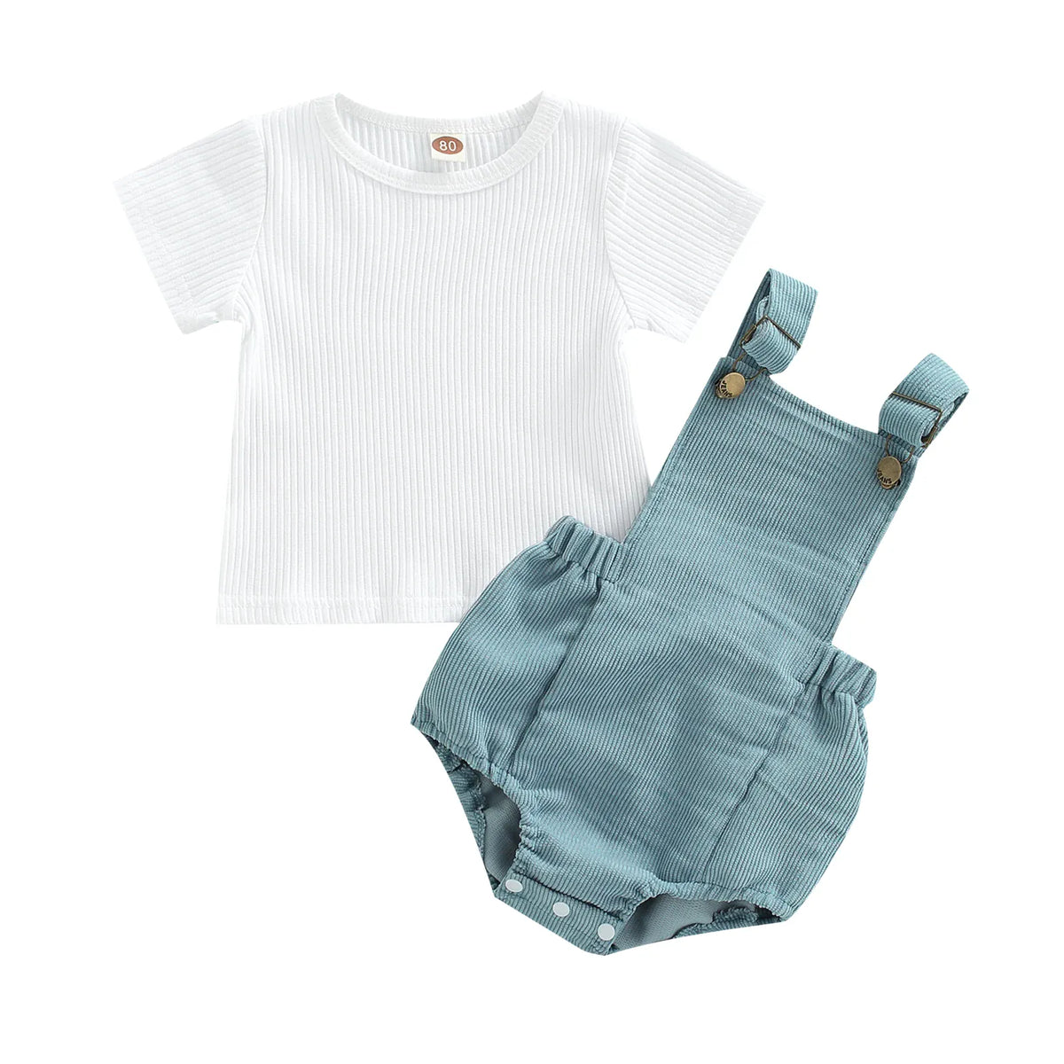 Blue / 0-6M 2-Piece Corduroy Overall Shorts & Tee Set