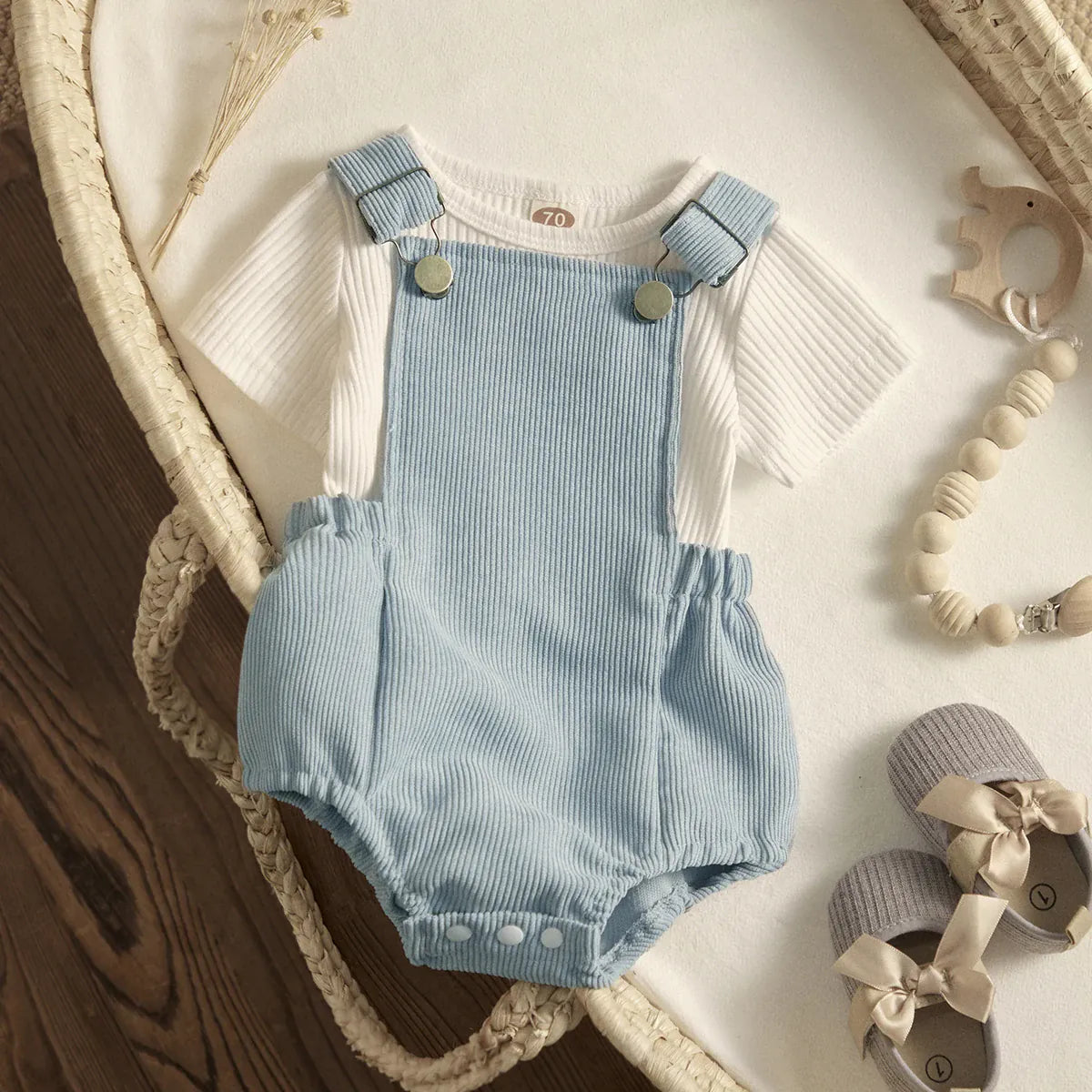 2-Piece Corduroy Overall Shorts & Tee Set