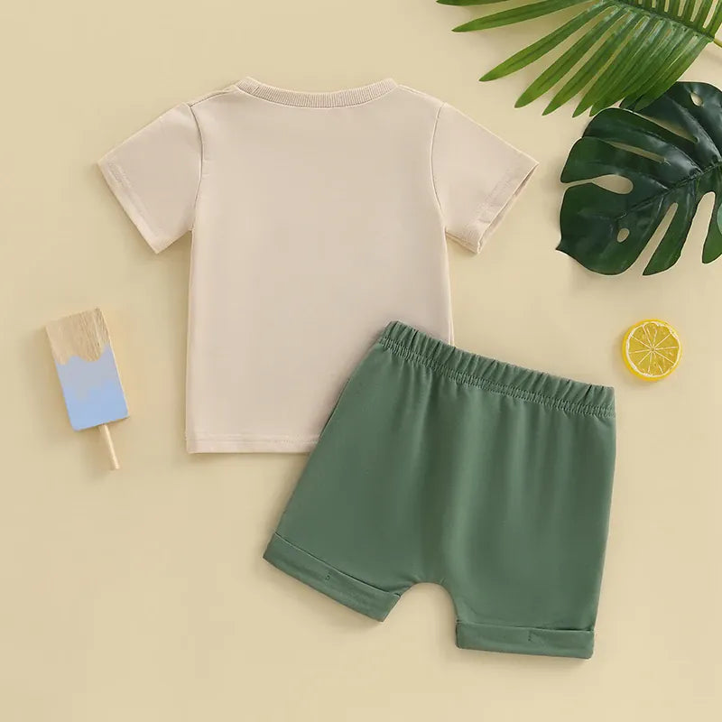2-Piece Dinosaur Embroidered Summer Outfit