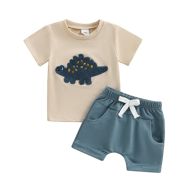 Blue / 6M 2-Piece Dinosaur Embroidered Summer Outfit