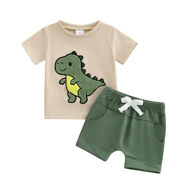 Green / 6M 2-Piece Dinosaur Embroidered Summer Outfit