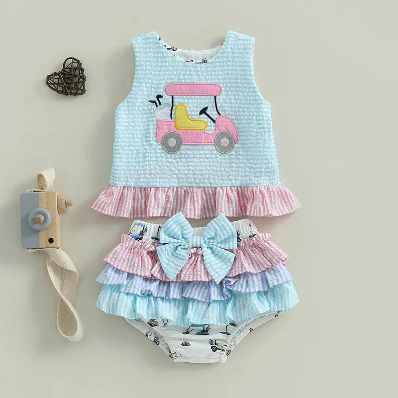 green / 0-6M 2 Piece Golf Cart Top and Bow Shorts Set