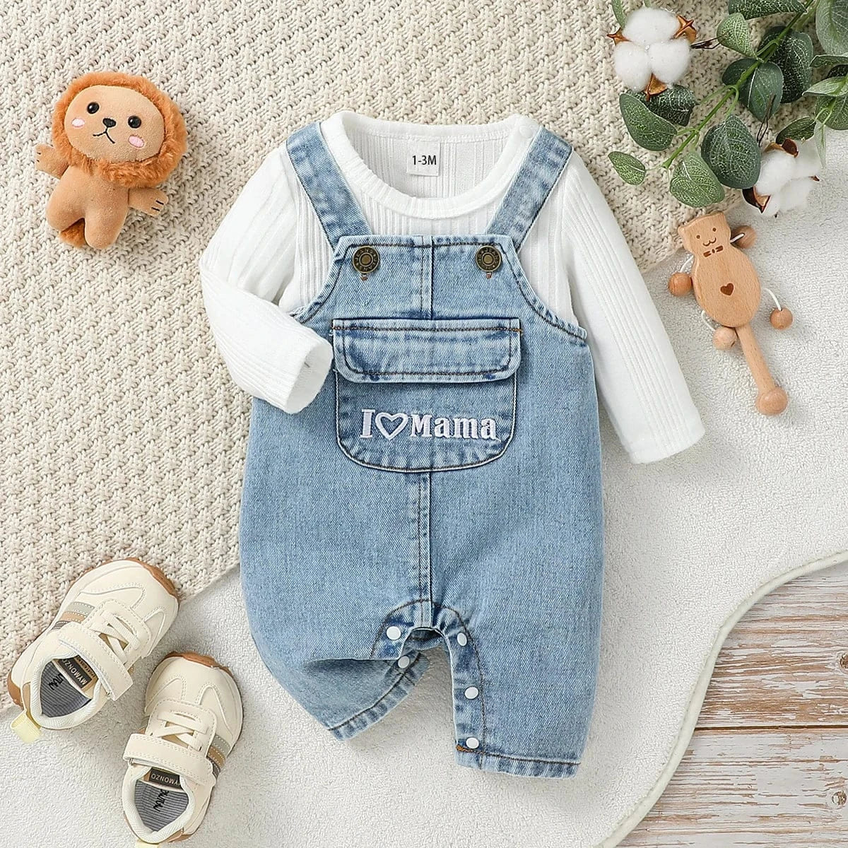 Denim / 0-1M 2-Piece Long Sleeve Baby Outfit Set