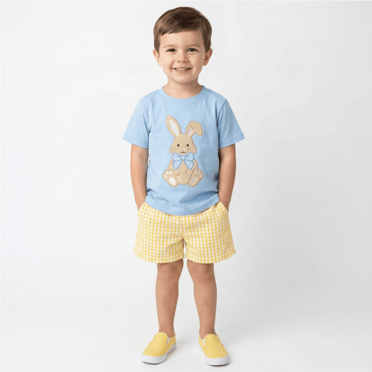 2-Piece Toddler Boy's Easter Embroidery & Plaid Shorts