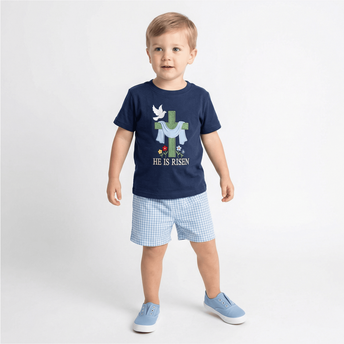 2-Piece Toddler Boy's Easter Embroidery & Plaid Shorts
