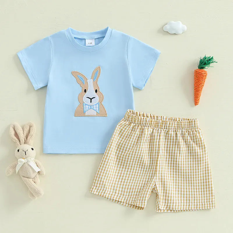 2-Piece Toddler Boy's Easter Embroidery & Plaid Shorts