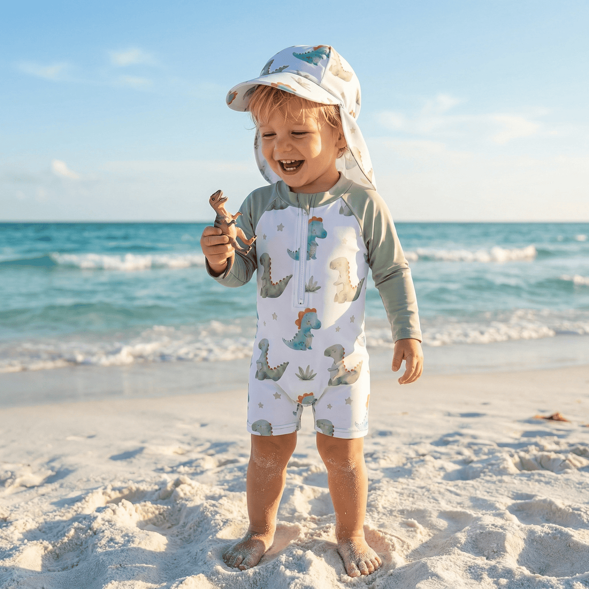 2-Piece Toddler Boys' Long Sleeve Rash Guard & Swim Cap Set