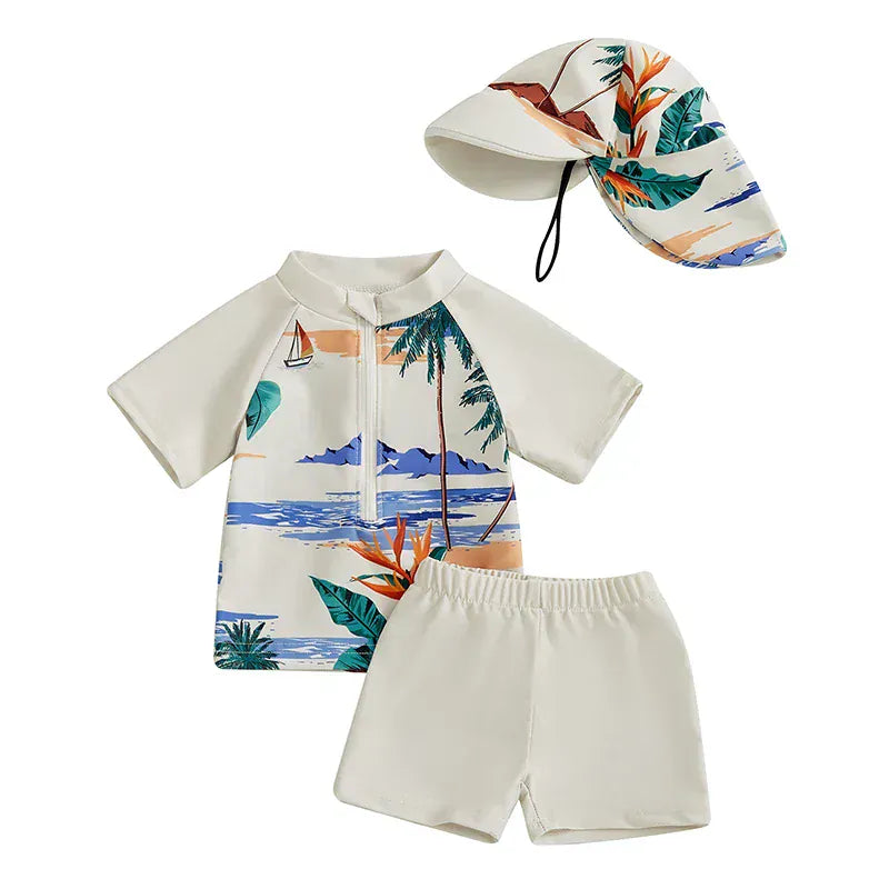 3-Piece Baby Boys' Rash Guard, Trunks & Hat Set