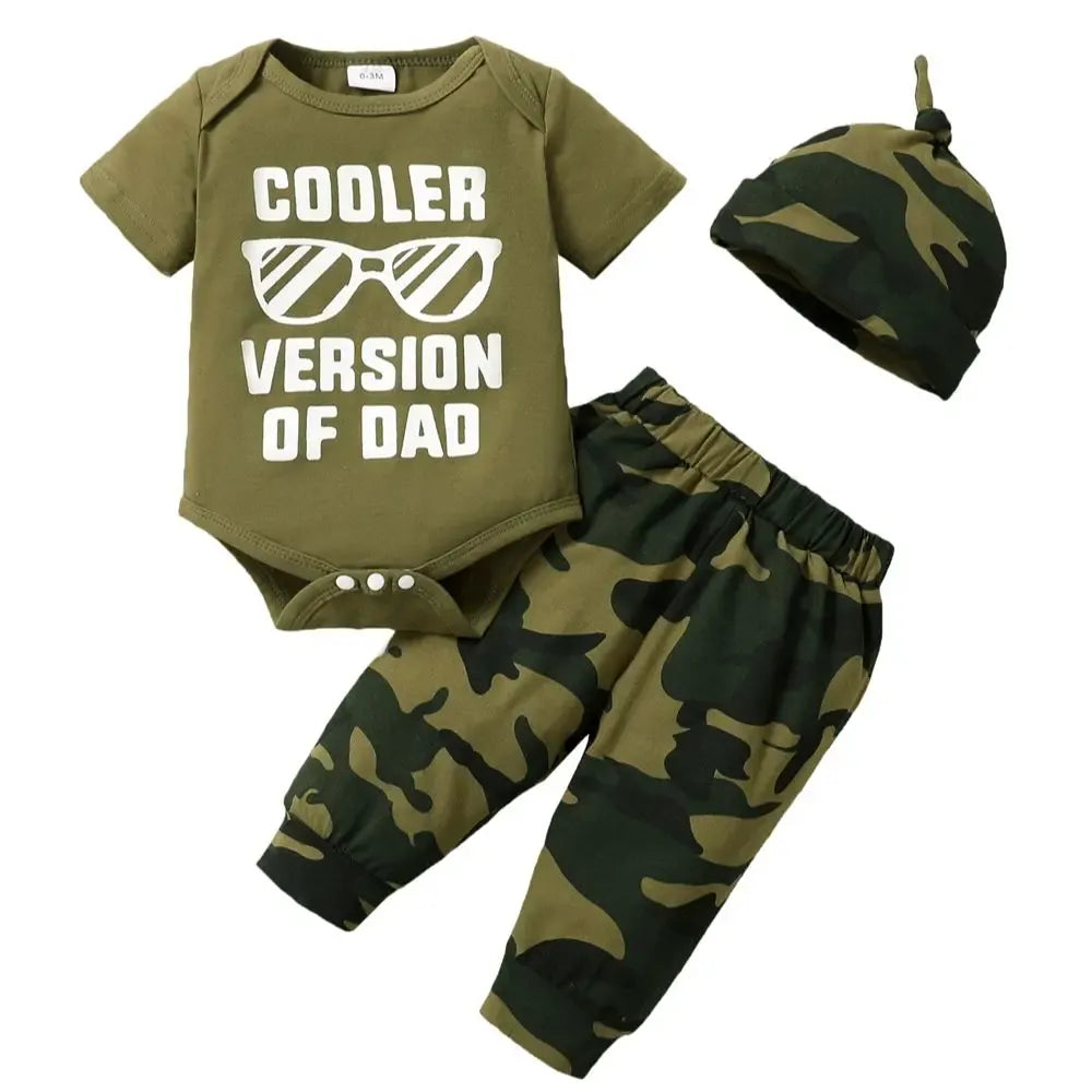 Outfit Set / 0-3M 3-Piece "Cooler Version of Dad" Camo Outfit Set