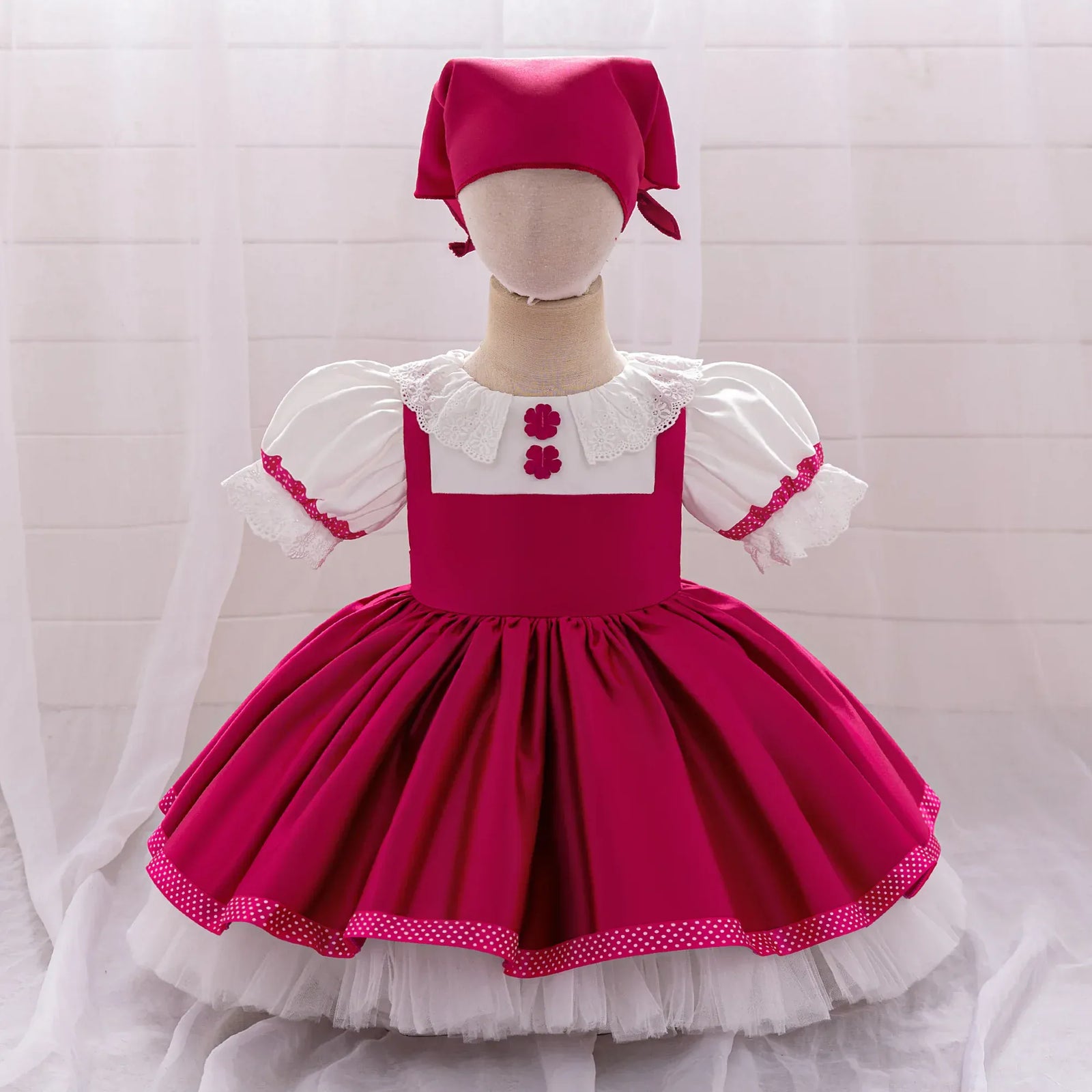 Rose Red / 6-9M 3-Piece Lolita Party Dress Set for Toddlers