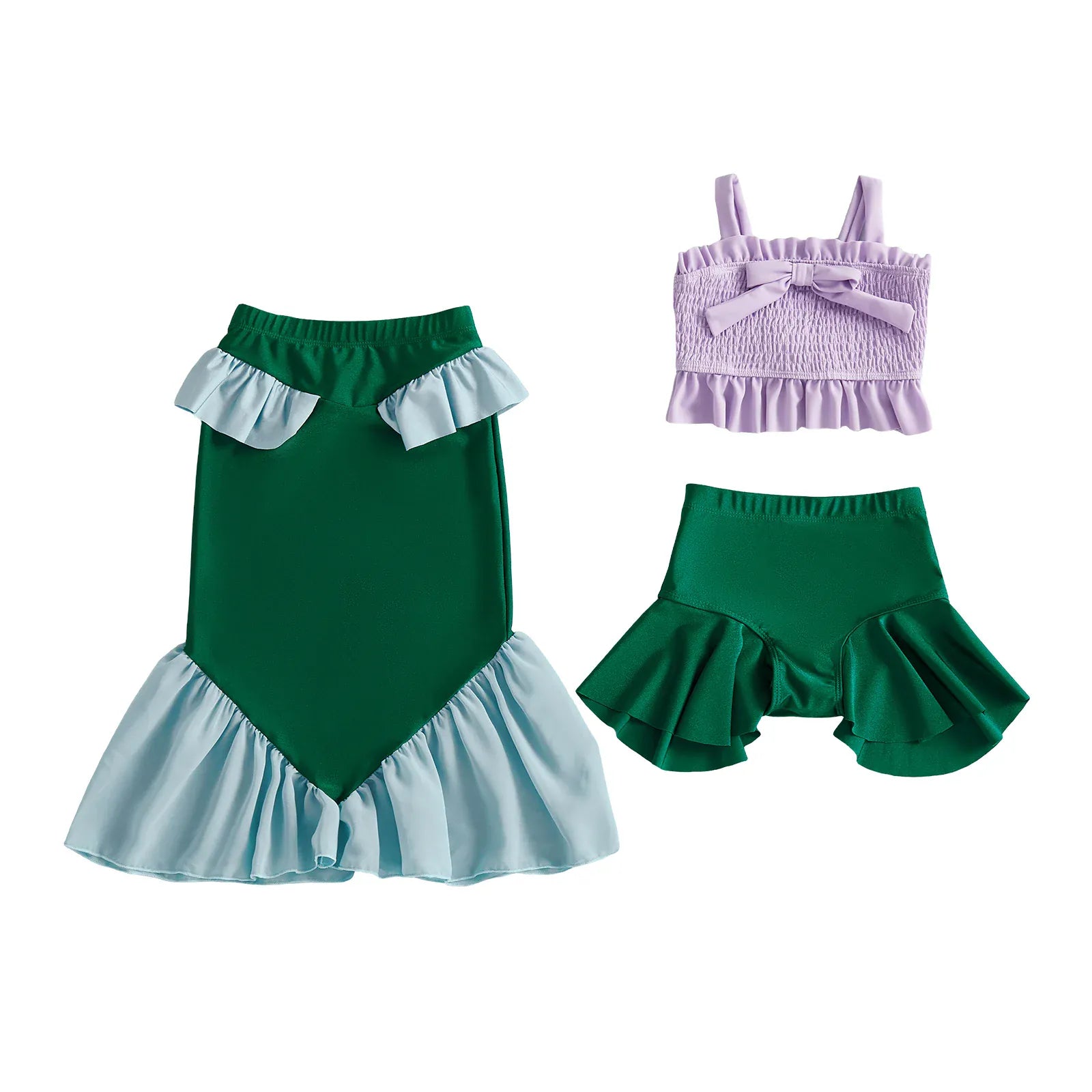 3-Piece Ruffled Swimsuit & Mermaid Skirt Set