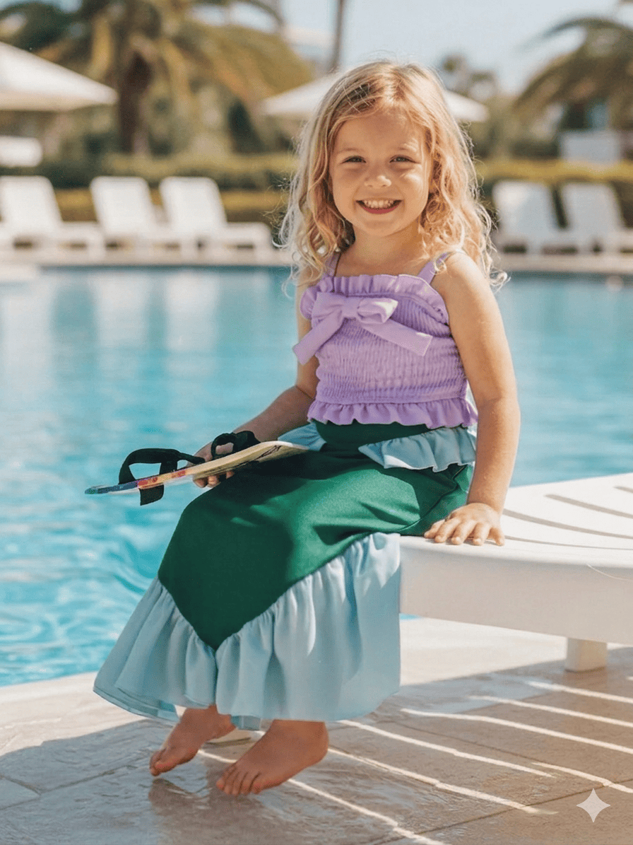 3-Piece Ruffled Swimsuit & Mermaid Skirt Set