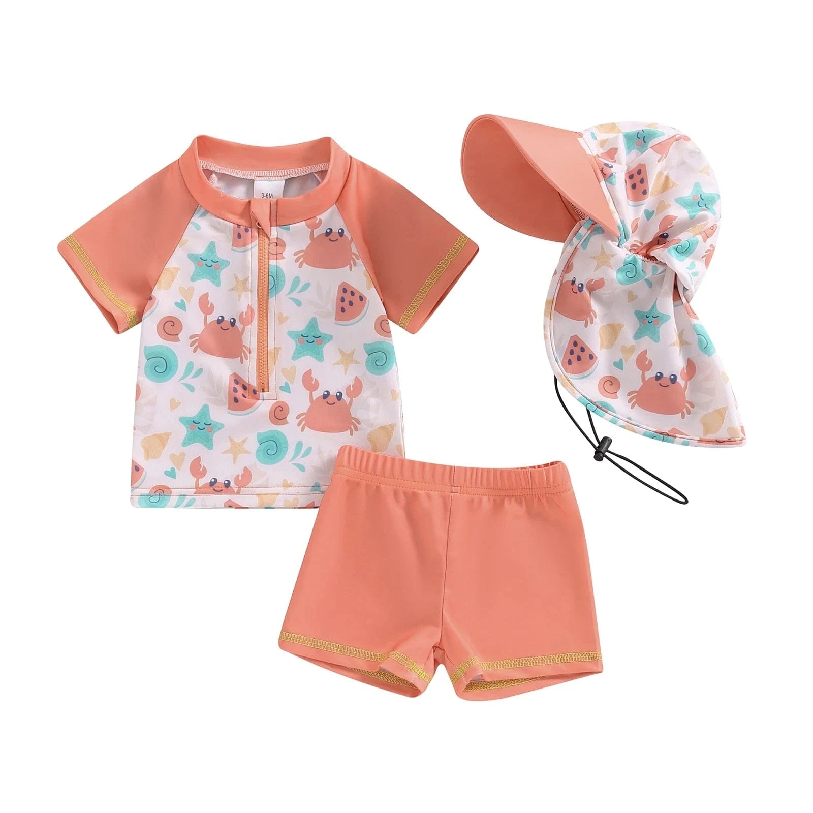 Crabs / 0-6M 3 Piece Toddler Rash Guard Swimsuit Set
