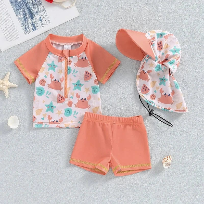 3 Piece Toddler Rash Guard Swimsuit Set