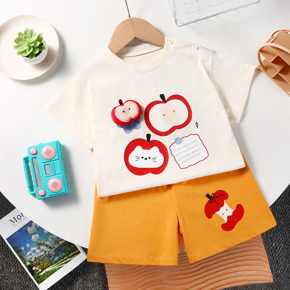 Apple Set / 6-9M / China Mainland 3D Appliqué T-Shirt &amp; Shorts Set