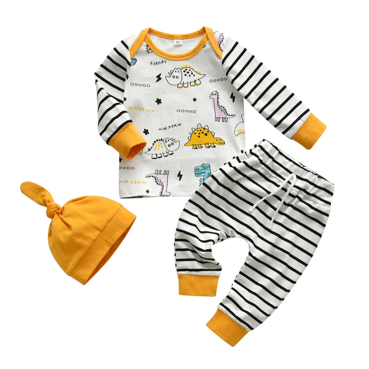 Mustard Giraffe Stripes Set / Newborn 3PCS Newborn Baby Boy Outfit Set