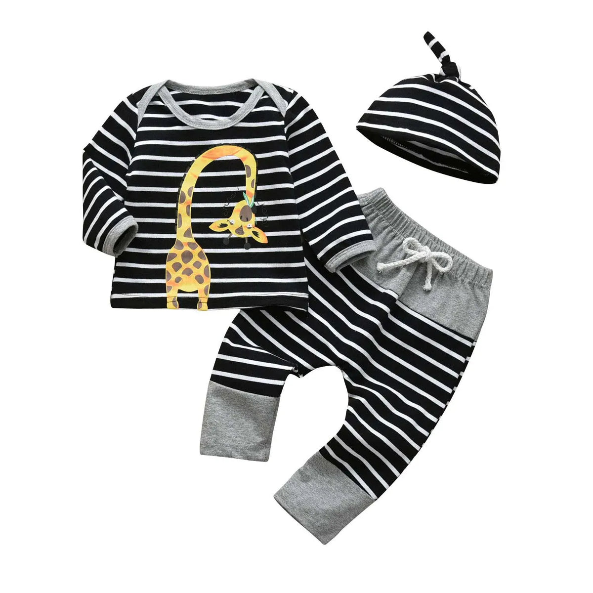 Black Giraffe Stripe Set / Newborn 3PCS Newborn Baby Boy Outfit Set